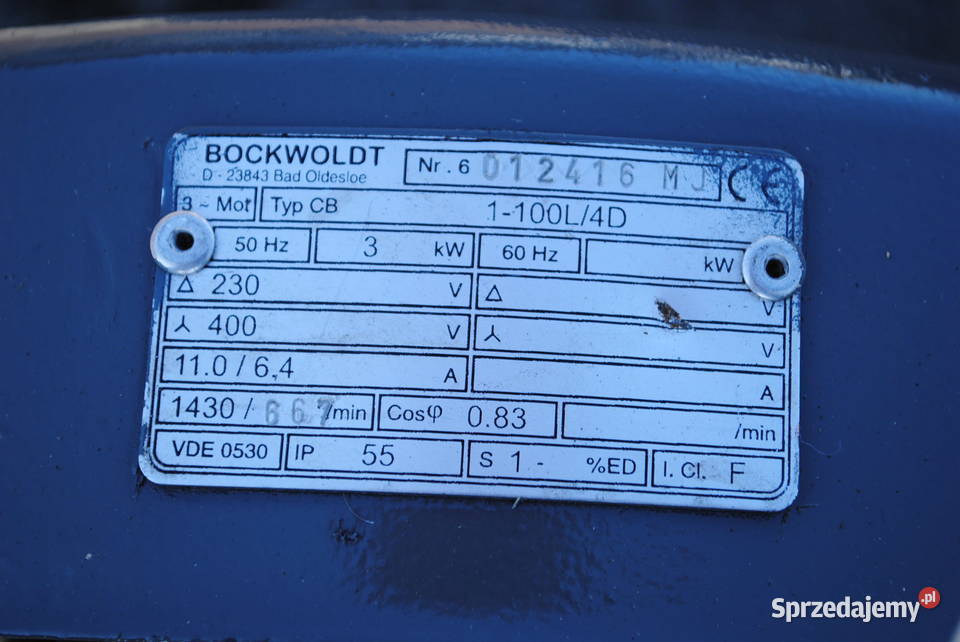 Motoreduktor 3kw 667obrmin BOCKWOLD Kargowa sprzedam