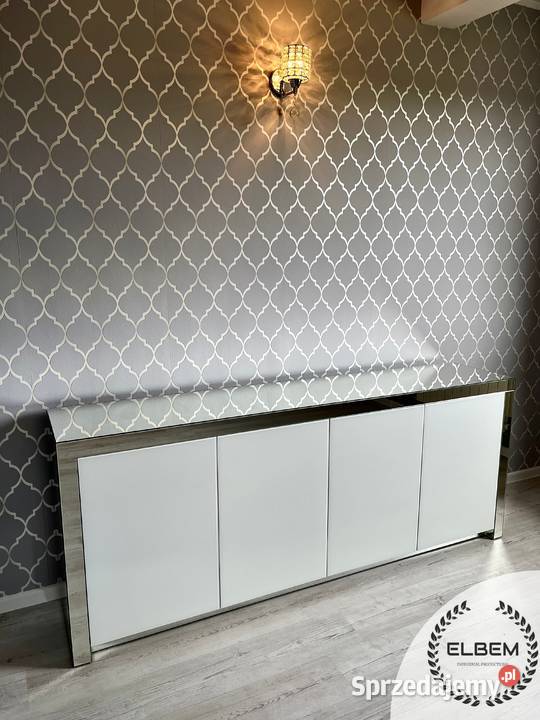 Lustrzana komoda Glamour białe szklane drzwiczki 80cm Wrocław