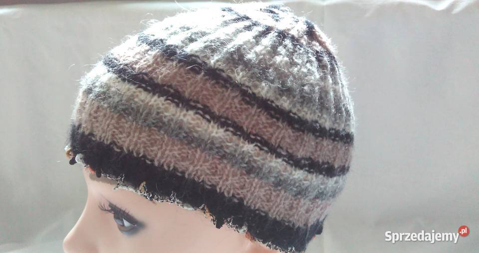 Czapka damska Paski r SM przejściowa Handmade Białystok sprzedam