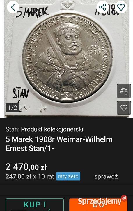5 Marek 1908 r Saksonia PCGS MS 65 WYSOKA NOTA