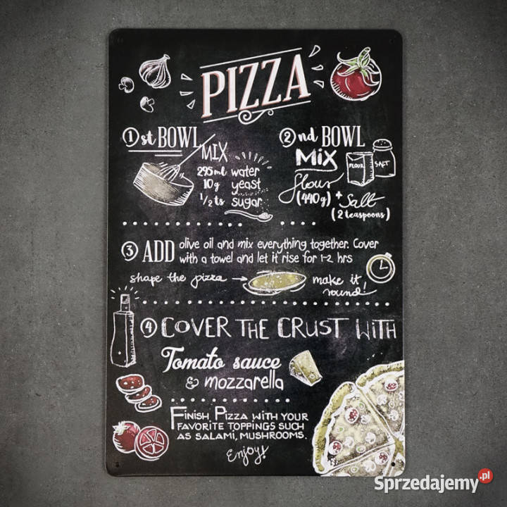Tabliczka dekoracyjna metalowa PIZZA RECIPE Obrazki i obrazy Chmielnik