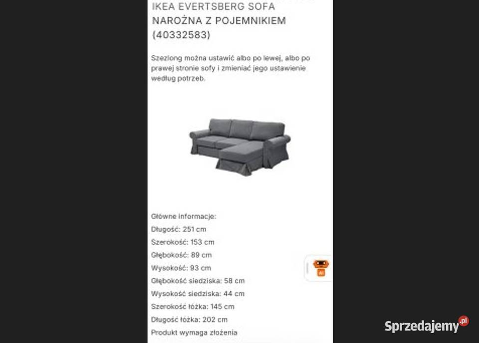 Sofa ikea Evertsberg rozkladana z pojemnikiem na