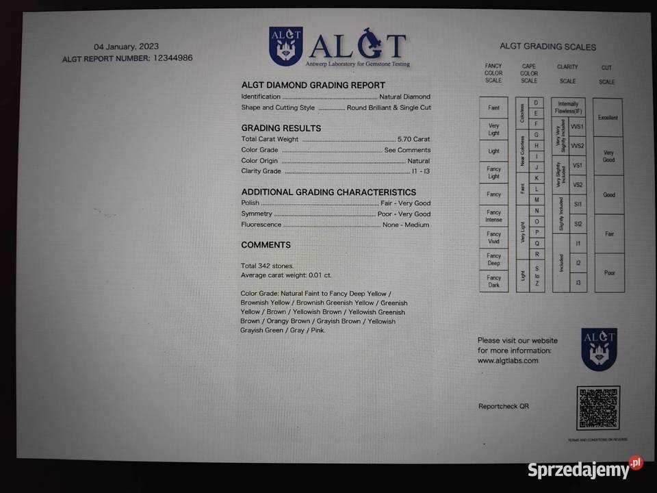 Diamenty 570 ct fabrycznie zapieczętowane Wagowo