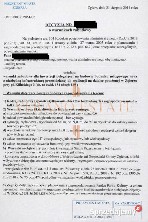 TEREN INWESTYCYJNY 1031 m ZGIERZ CENTRUM WZ