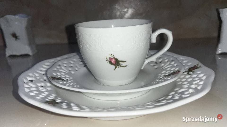 Filiżanka z talerzykiem Ażur Biała porcelana z Gdańsk