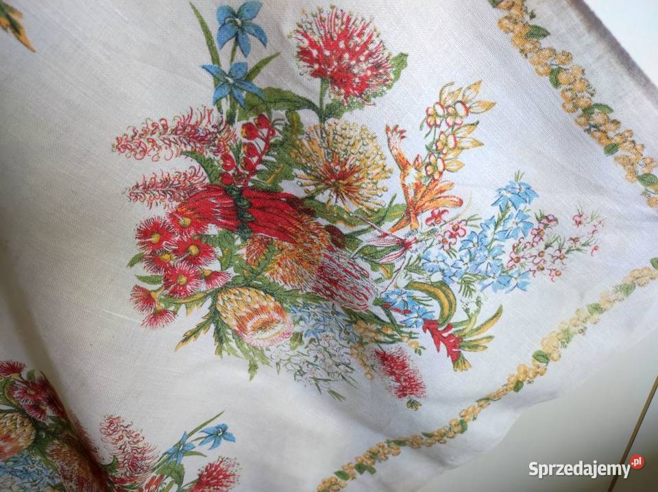 obrus lniany prl serweta vintage kilim kwiaty sprzedam