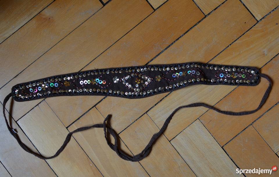 pasek przepaska koraliki cekiny folk etno brązowy/beżowy pomorskie