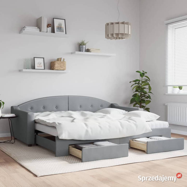 Sofa rozsuwana z szufladami jasnoszara tkanina mazowieckie Warszawa sprzedam