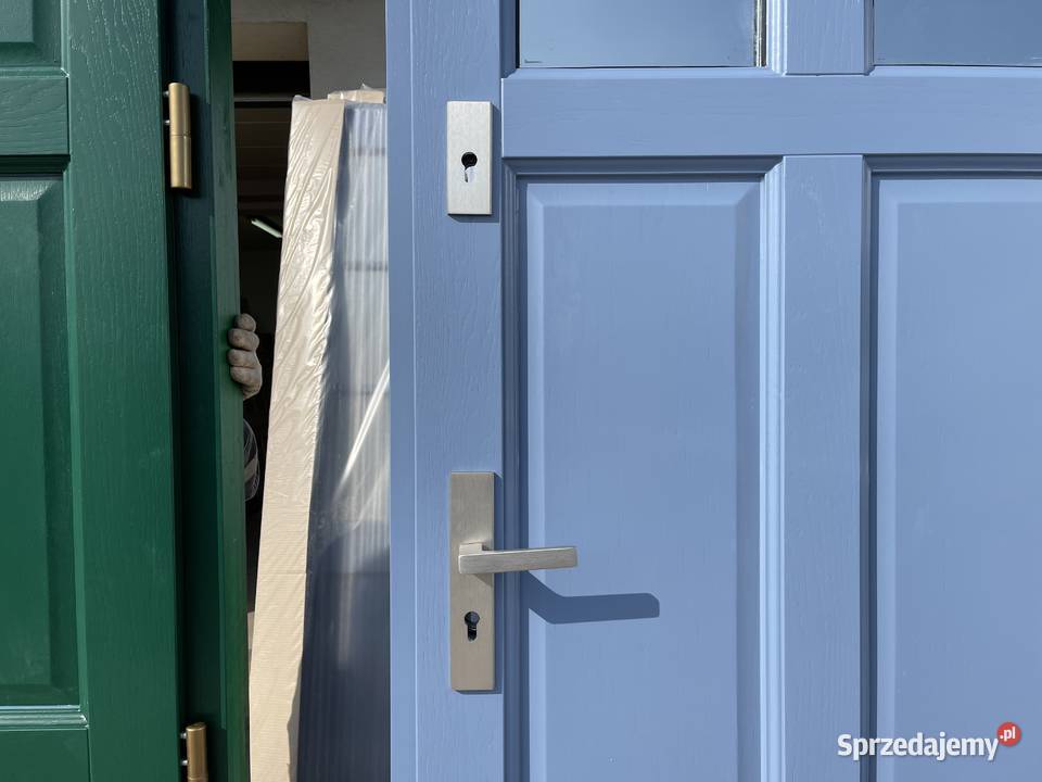 Drzwi zewnętrzne drewniane RĘKI zielone i 210cm sprzedam