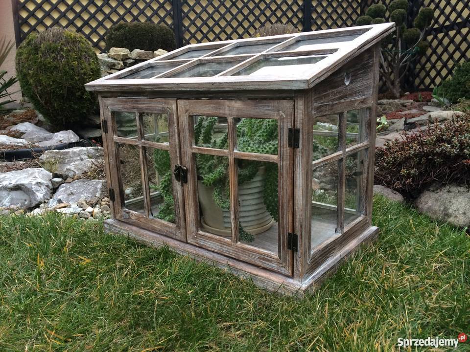 Piękna drewniana mini szklarnialampion wys 37 Zielona Góra