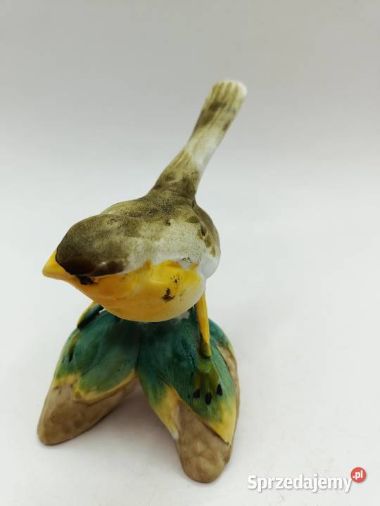 Ptak figurka ceramiczna żółto brązowa Figurki i rzeźby lubelskie Zamość
