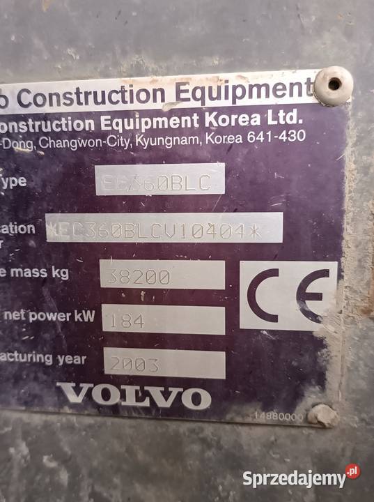 Koparka gąsienicowa volvo EC360BLC zamiana