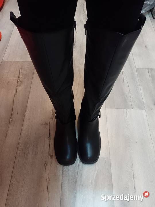 4243 Czarne Kozaki biznesowe ze zdobieniem NOWE Damskie