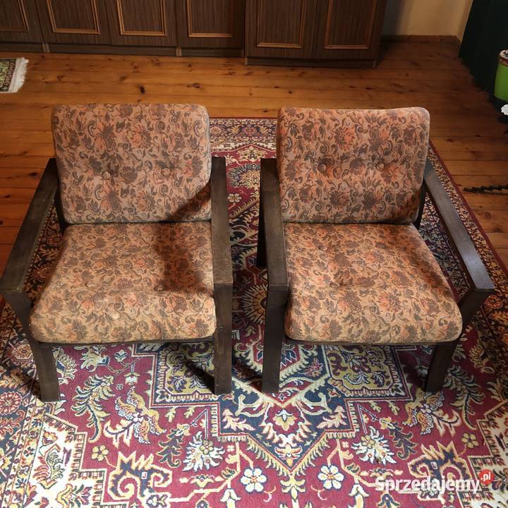 Dwa fotele vintage PRL Radomsko oryginał Kalwaria Zebrzydowska