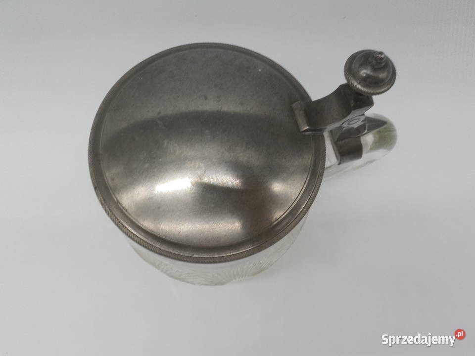 Zabytkowy kryształowy kufel do piwa z cynową Porcelana i szkło Raszków