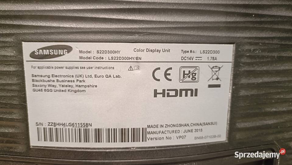 SAMSUNG Monitor S22D300HY bez zasilacza Poznań