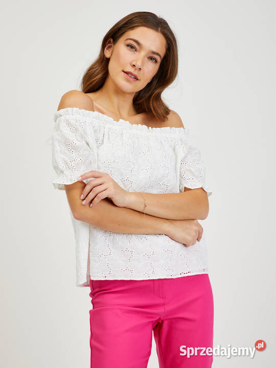 Nowa koronkowa bluzka Carmen haftowana granat w Warszawa