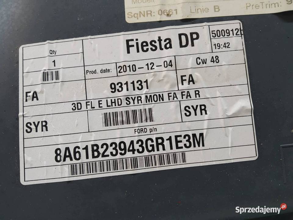 TAPICERKA BOCZEK LEWY PRZÓD 3D KIEROWCY Ford osobowe Tapicerki samochodowe
