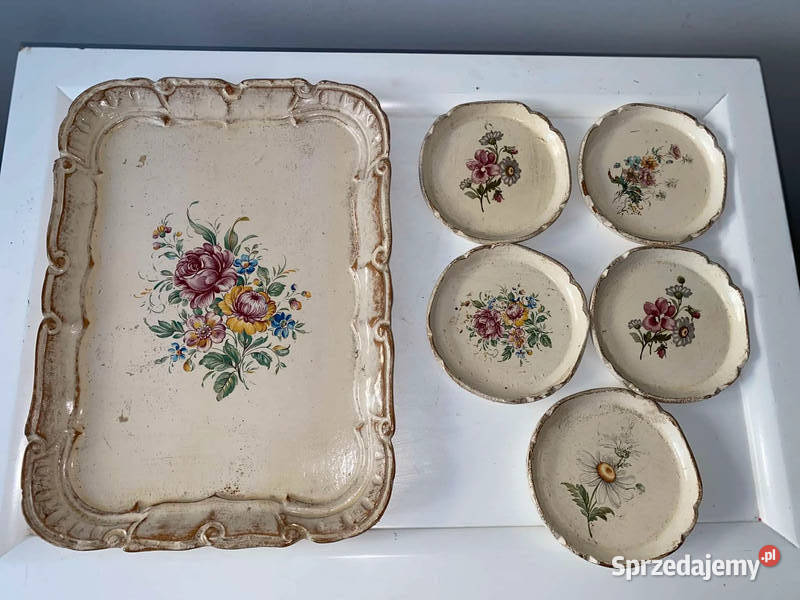 białe drewniane tace tacki z motywem kwiatów małopolskie Kraków