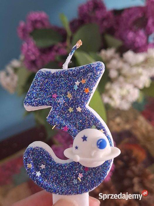 Świeczka na tort cyfra trzykosmosbrokat Wąbrzeźno