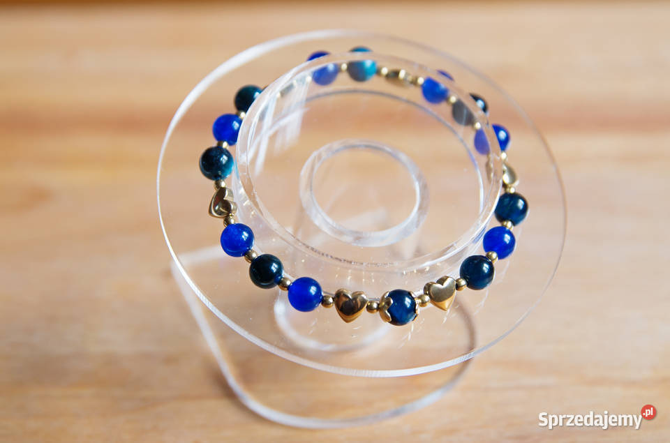 Bransoletka niebieska Tiger Eye Jadeit serca na Pozostałe Zegarki i Biżuteria Żywiec