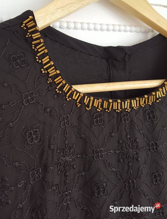 Nowa czarna suknia S 36 M 38 szyfon haft maxi Szczecin