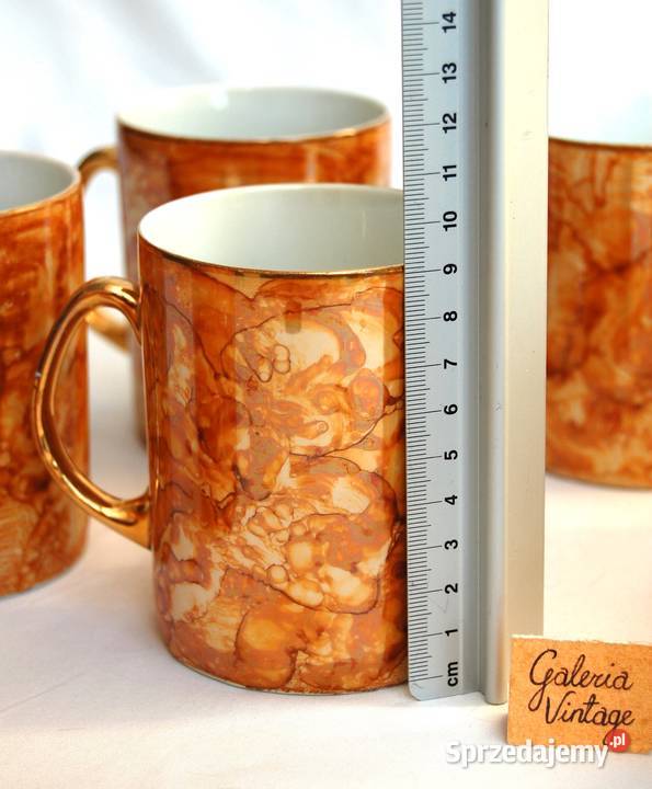 Porcelana Karolina kubki marmurkowe złocone pomarańczowy Lublin