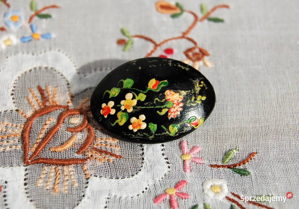Stara broszka metalowa ręcznie malowana kwiaty Lublin sprzedam