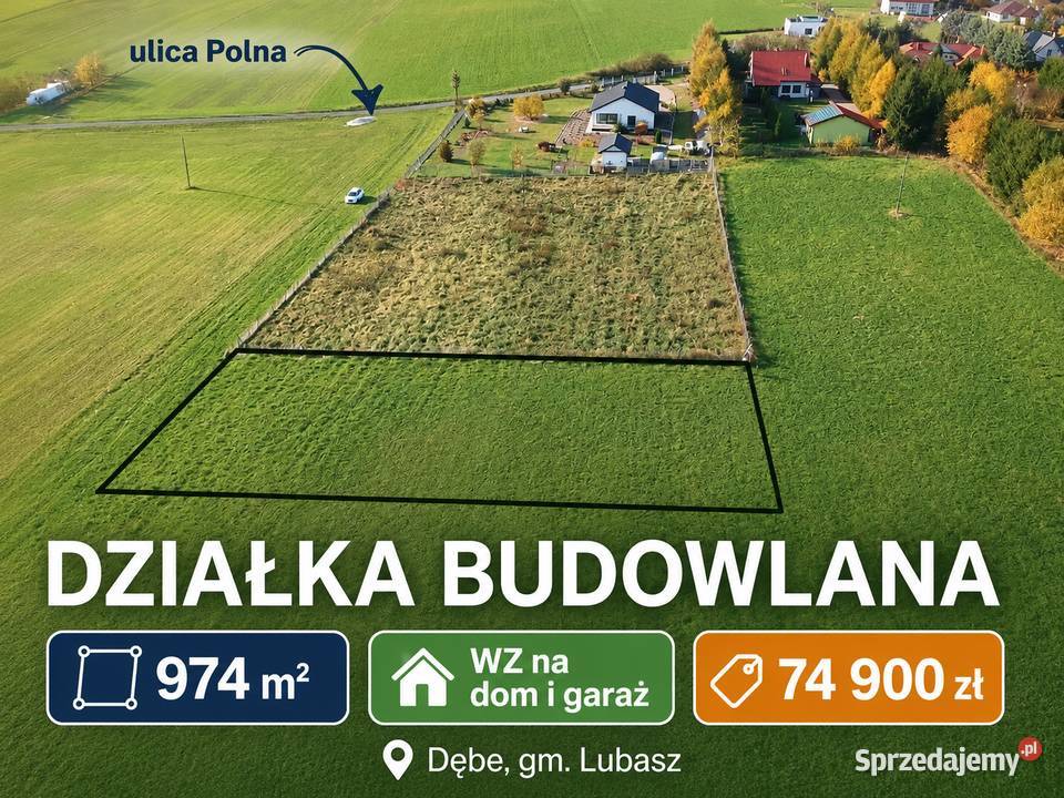 Dębe k Czarnkowa 974 m WZ na dom i garaż 51.45m Sprzedaż