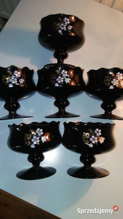 Piękne pucharki do deserów Bohemia PRL kolor łódzkie Łódź sprzedam