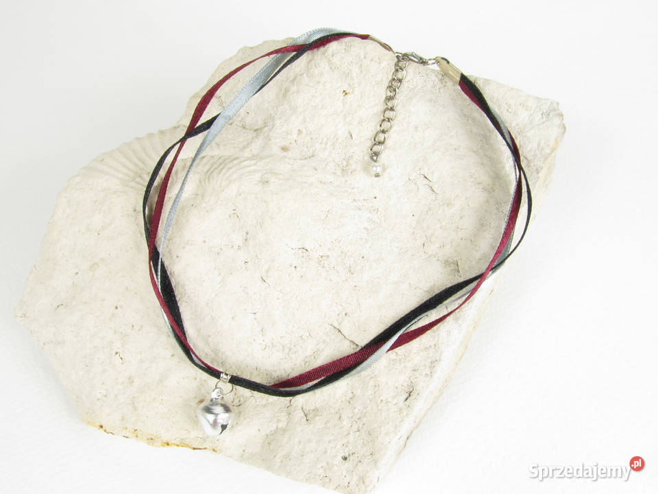 Naszyjnik choker z bordowej i czarnej wstążki z