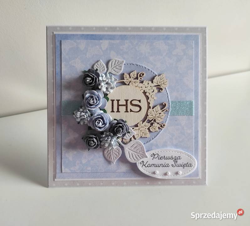 Kartka w pudełku ręcznie robiona na Komunię Rękodzieło Łódź sprzedam