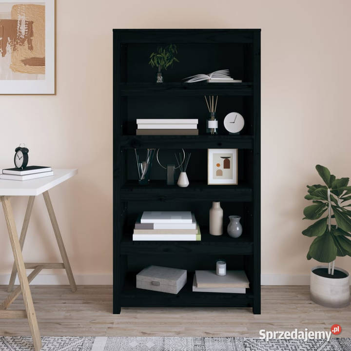 Regał na książki czarny 80x35x154 lite drewno