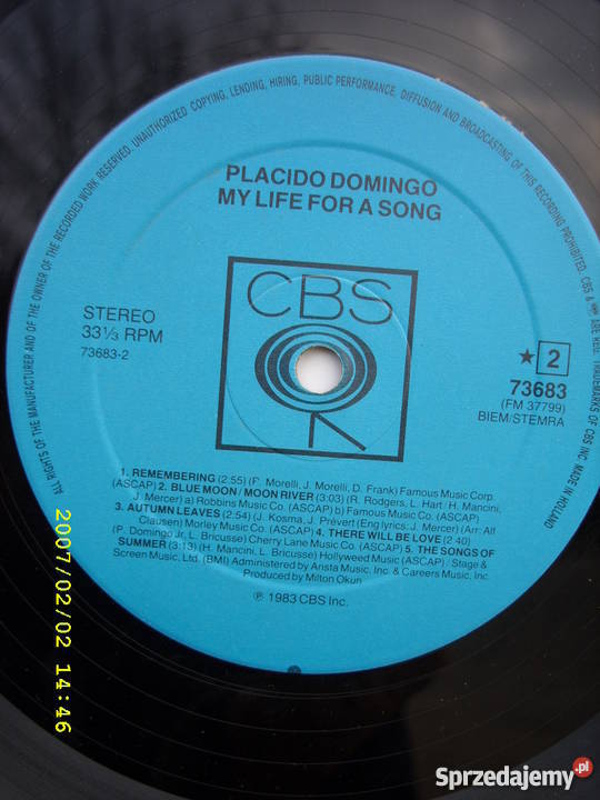 Klasyka LP PLACIDO DOMINGO MY LIFE FOR A SONG dolnośląskie Wołów