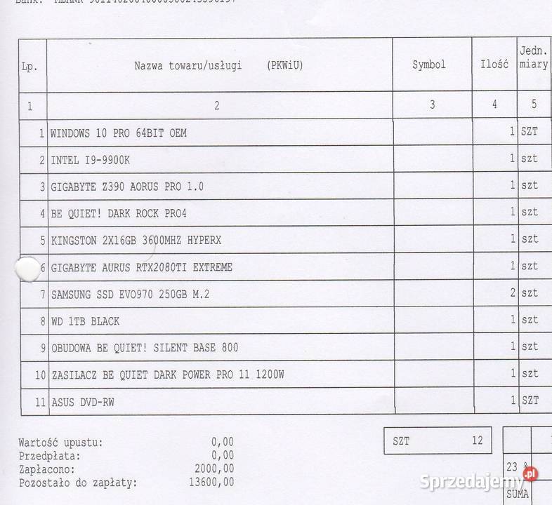 Sprzedam komputer stacjonarny Liczba rdzeni procesora 6 Pozostałe Legionowo sprzedam