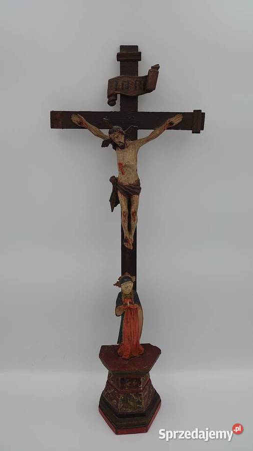 Jezus na Krzyżu Maryja drewno XIX wiek Poznań