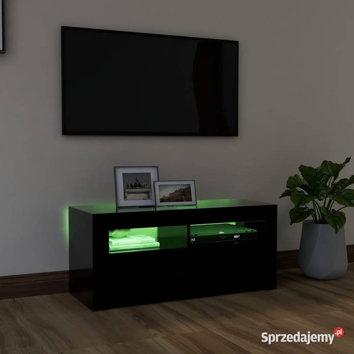 Szafka pod TV z oświetleniem LED czarna 90x35x40 RTV Warszawa