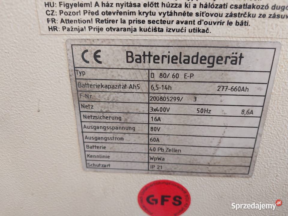 Prostownik ładowarka do baterii 80V 560Ah wózek Pozostałe Pleszew sprzedam
