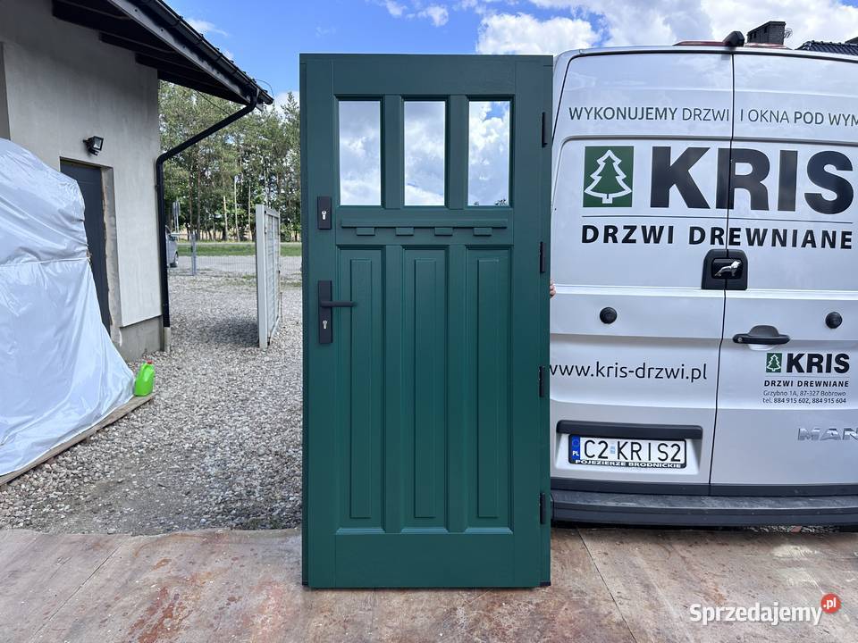 Drzwi drewniane RĘKI zewnętrzne zielone Tarnowskie Góry sprzedam
