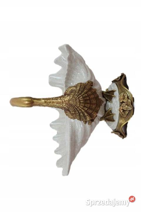 Porcelanowa Biała Patera Okuta Brązem Łabędź Kraków