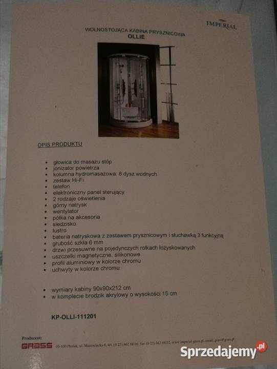 Wolnostojąca kabina prysznicowa Ollie Imperial mazowieckie