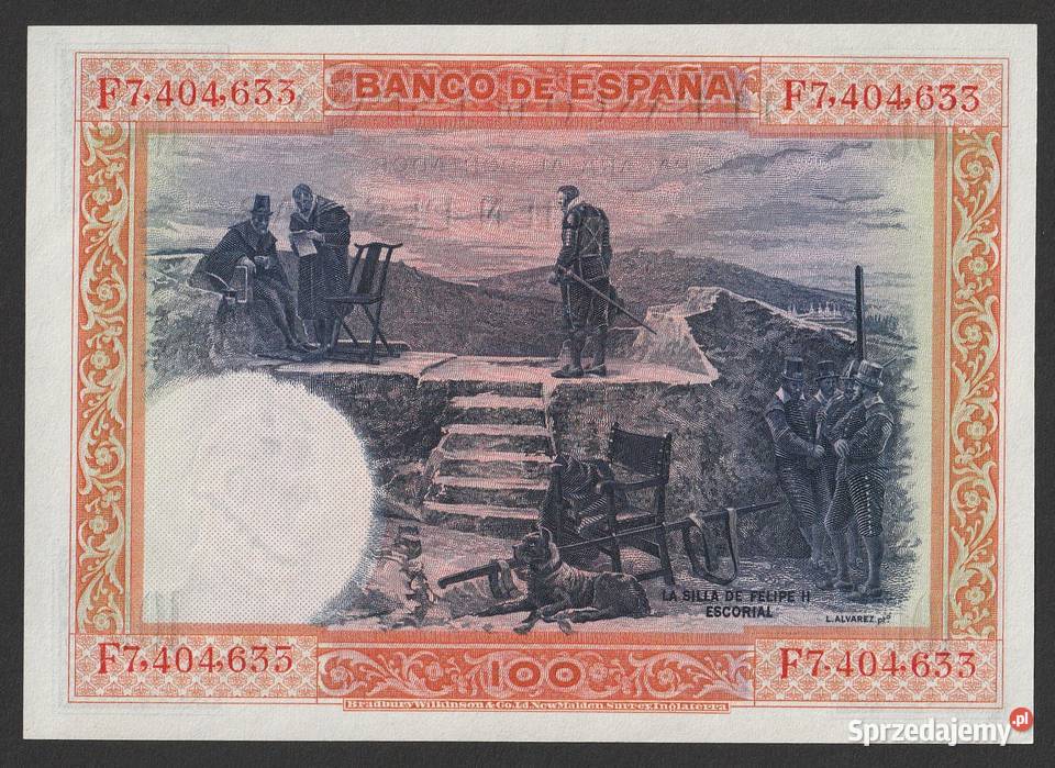 HISZPANIA 100 PESET 1928 FILIP II STAN BANKOWY Łódź