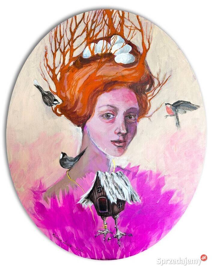 Gniazdo obraz akrylowy na owalnym płótnie 50x40 Antyki, Sztuka, Kolekcje sprzedam