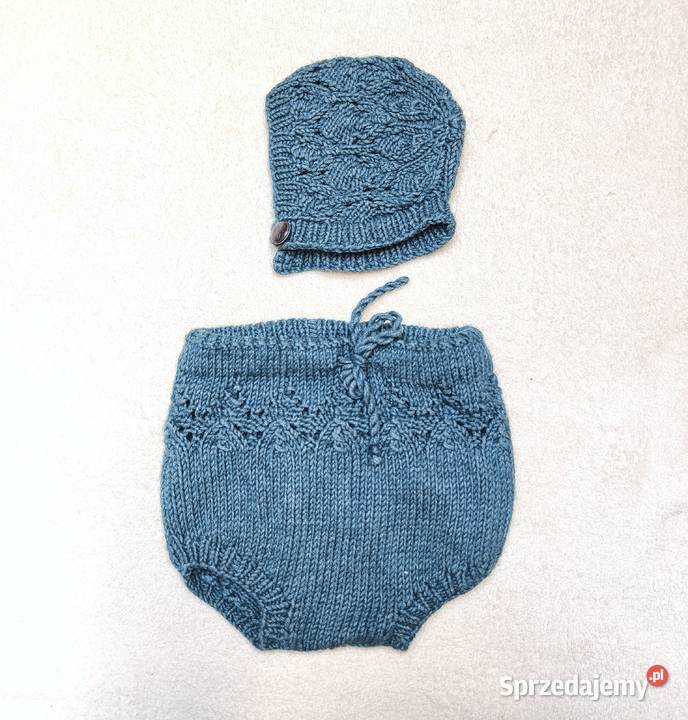 Komplet niemowlęcy spodenki bloomers i bonnet
