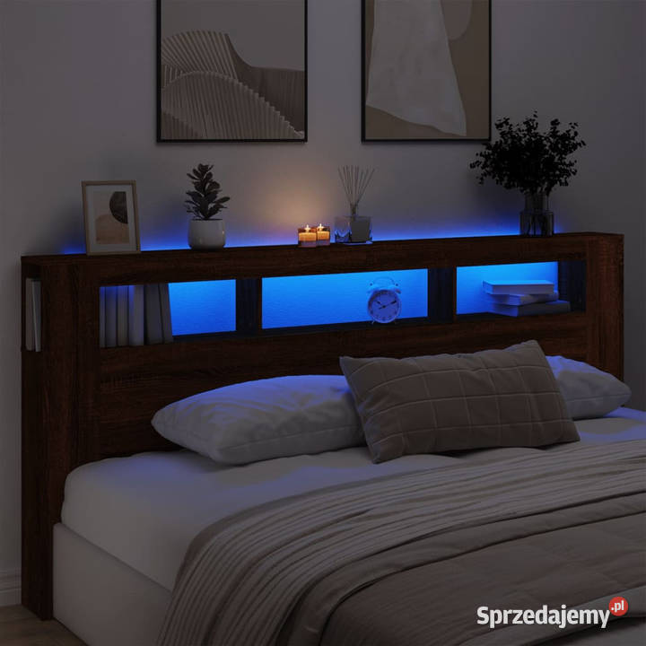 Wezgłowie łóżka z LED brązowy dąb 220x185x1035 Ramy i stelaże Warszawa