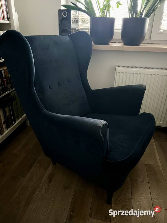 Fotel Granatowy Ikea STRANDMON Uszak Fotele