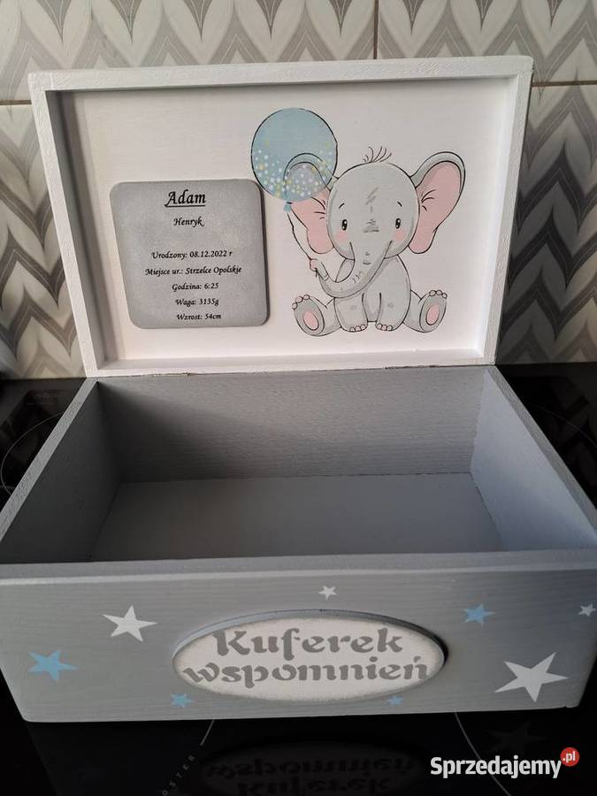 Kuferek wspomnień słonik chłopiec z metryczką Kędzierzyn-Koźle sprzedam