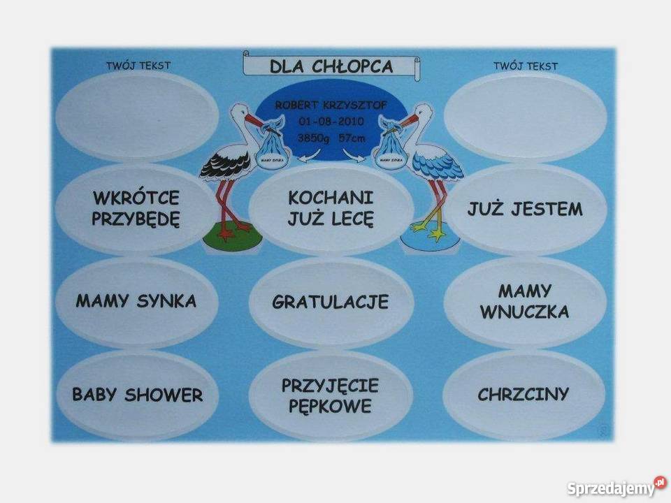 Bocian zwiastun narodzinowy dziecka ramka super Warszawa