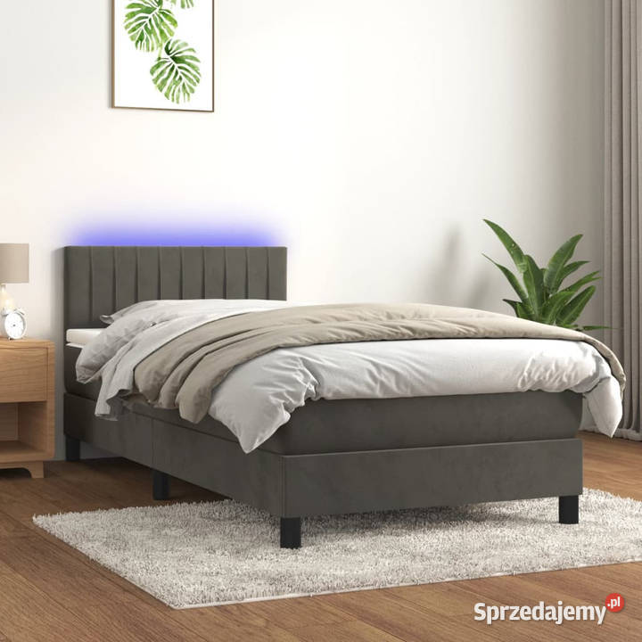 Łóżko kontynentalne z materacem i LED szary 88cm Warszawa
