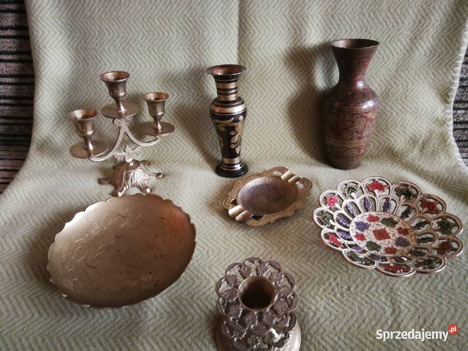 Duży zestaw mosiądzu świecznik wazony patera zachodniopomorskie Szczecin
